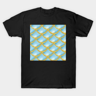 Mermaid Pattern Gold  Blue T-Shirt